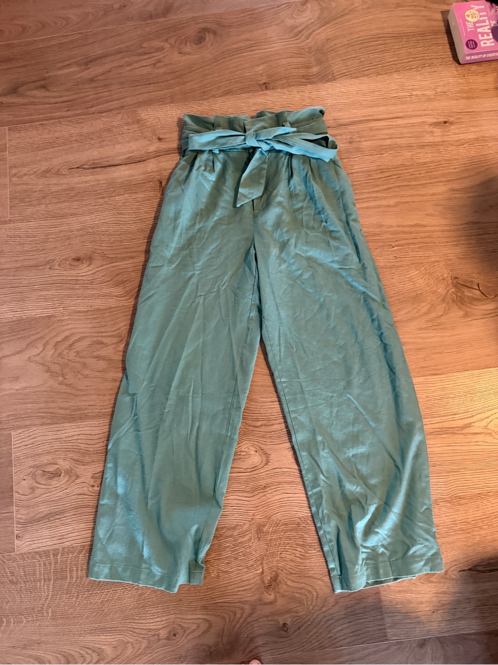 High-Waist Paperbag Wide-Leg Pants in Teal